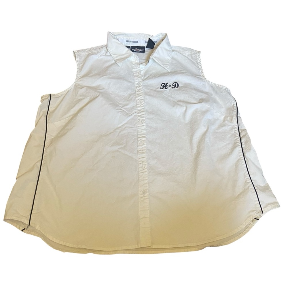 Harley Davidson Motorcycles Women's White Cotton Vest Size 2W Black Logo Button